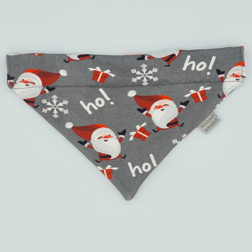 Weihnachtliches Halstuch für den Hund in grau mit Weihnachtsmännern